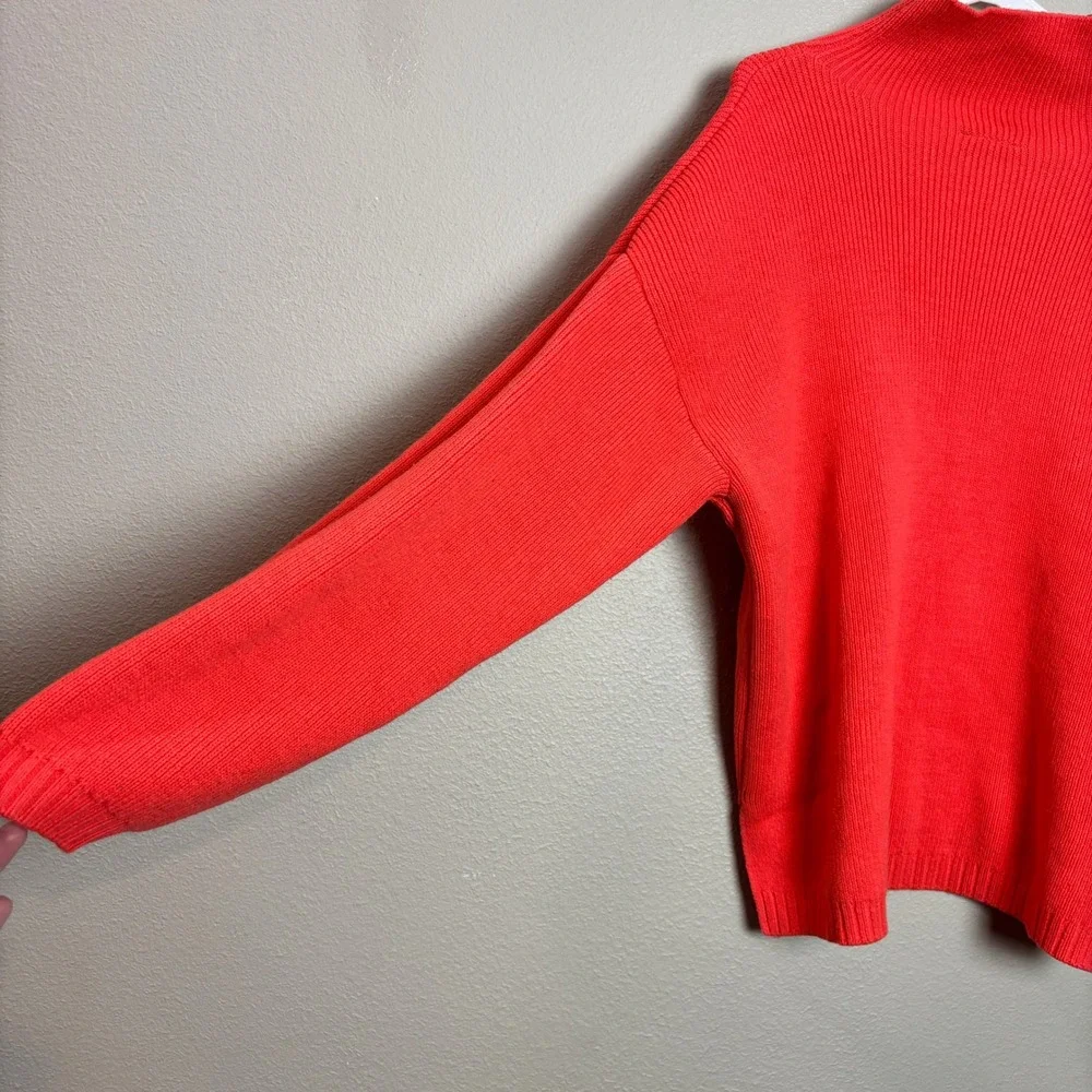 Vici Dolls Womens Small Bright Coral Orange Mock Neck Knit Long Sleeve‎ Sweater